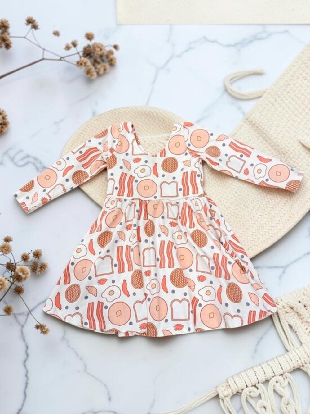 Monica + Andy Breakfast Print Long Sleeve Let's Dance Twirl Dress Size 4T